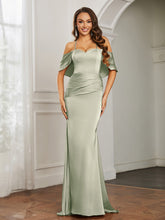 Robe de Bal Sirène en Satin à Décolleté en Cœur Sauge Poudrée