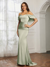 Robe de Bal Sirène en Satin à Décolleté en Cœur Sauge Poudrée