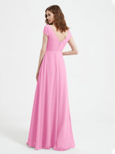 Robe de A-ligne en Mousseline à Col en V avec Fente Rose Bonbon