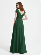 Robe de A-ligne en Mousseline à Col en V avec Fente Vert Foncé
