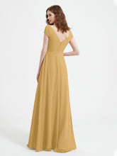 Robe de A-ligne en Mousseline à Col en V avec Fente Or