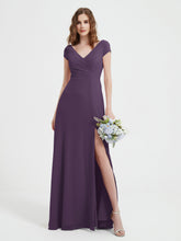 Robe de A-ligne en Mousseline à Col en V avec Fente Plum