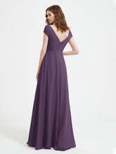 Robe de A-ligne en Mousseline à Col en V avec Fente Plum