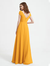 Robe de A-ligne en Mousseline à Col en V avec Fente Mandarine