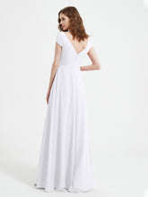 Robe de A-ligne en Mousseline à Col en V avec Fente Blanc