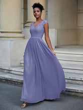 Robe Longue en Dentelle Et Mousseline avec Mancherons Pervenche