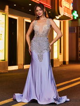 Robe de Soirée Sirène Luxueuse Ornée de Strass Lavande