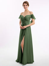 Mancherons Mousseline Robes De Demoiselle d'Honneur Avec Fente Olive Verte