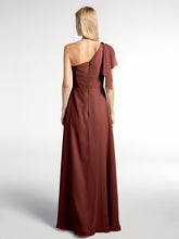Robe Longue en Mousseline à Une Épaule avec Cascade terracotta