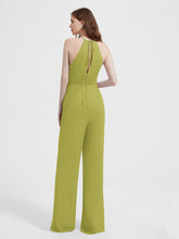 Jumpsuit Plissé Sans Manches à Encolure Licou avec Ceinture Trèfle