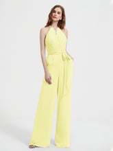 Jumpsuit Plissé Sans Manches à Encolure Licou avec Ceinture Jonquille
