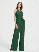 Jumpsuit Plissé Sans Manches à Encolure Licou avec Ceinture Vert Foncé