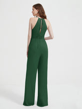 Jumpsuit Plissé Sans Manches à Encolure Licou avec Ceinture Vert Foncé