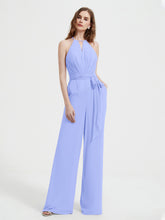 Jumpsuit Plissé Sans Manches à Encolure Licou avec Ceinture Lavande