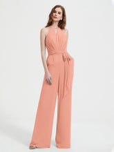 Jumpsuit Plissé Sans Manches à Encolure Licou avec Ceinture Papaye