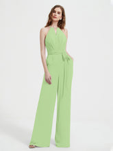 Jumpsuit Plissé Sans Manches à Encolure Licou avec Ceinture Sauge
