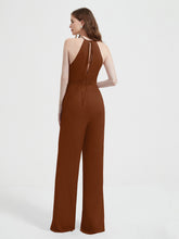 Jumpsuit Plissé Sans Manches à Encolure Licou avec Ceinture Terracotta