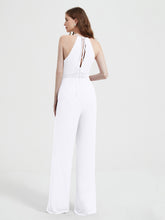 Jumpsuit Plissé Sans Manches à Encolure Licou avec Ceinture Blanc