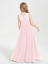 Robes Longues de Demoiselle d'Honneur Junior Haut en Dentelle Illusion Rose Pâle