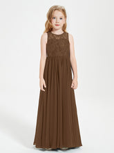 Robes Longues de Demoiselle d'Honneur Junior Haut en Dentelle Illusion Brun