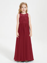 Robes Longues de Demoiselle d'Honneur Junior Haut en Dentelle Illusion Bordeaux