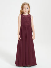 Robes Longues de Demoiselle d'Honneur Junior Haut en Dentelle Illusion Cabernet