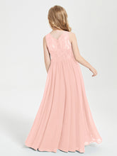 Robes Longues de Demoiselle d'Honneur Junior Haut en Dentelle Illusion Corail