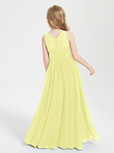 Robes Longues de Demoiselle d'Honneur Junior Haut en Dentelle Illusion Jonquille