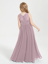 Robes Longues de Demoiselle d'Honneur Junior Haut en Dentelle Illusion Dusk