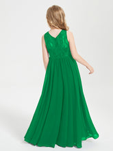 Robes Longues de Demoiselle d'Honneur Junior Haut en Dentelle Illusion Emeraude