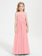 Robes Longues de Demoiselle d'Honneur Junior Haut en Dentelle Illusion Flamant