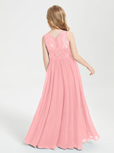 Robes Longues de Demoiselle d'Honneur Junior Haut en Dentelle Illusion Flamant