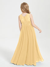 Robes Longues de Demoiselle d'Honneur Junior Haut en Dentelle Illusion Or
