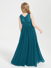Robes Longues de Demoiselle d'Honneur Junior Haut en Dentelle Illusion Bleu Encre