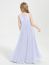 Robes Longues de Demoiselle d'Honneur Junior Haut en Dentelle Illusion Lavande