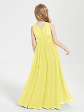 Robes Longues de Demoiselle d'Honneur Junior Haut en Dentelle Illusion Citron