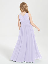 Robes Longues de Demoiselle d'Honneur Junior Haut en Dentelle Illusion Lilas