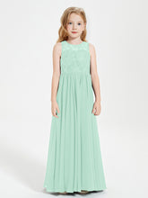 Robes Longues de Demoiselle d'Honneur Junior Haut en Dentelle Illusion Vert Menthe