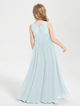 Robes Longues de Demoiselle d'Honneur Junior Haut en Dentelle Illusion Brume