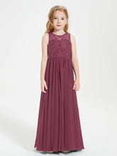 Robes Longues de Demoiselle d'Honneur Junior Haut en Dentelle Illusion Mûre