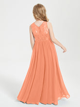 Robes Longues de Demoiselle d'Honneur Junior Haut en Dentelle Illusion Papaye