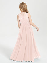 Robes Longues de Demoiselle d'Honneur Junior Haut en Dentelle Illusion Rose Perle