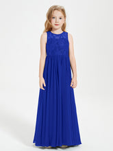 Robes Longues de Demoiselle d'Honneur Junior Haut en Dentelle Illusion Bleu Royale