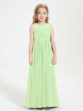 Robes Longues de Demoiselle d'Honneur Junior Haut en Dentelle Illusion Sauge