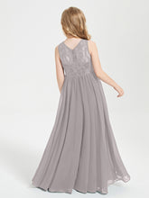 Robes Longues de Demoiselle d'Honneur Junior Haut en Dentelle Illusion Argent