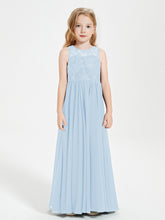 Robes Longues de Demoiselle d'Honneur Junior Haut en Dentelle Illusion Bleu Ciel