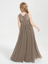 Robes Longues de Demoiselle d'Honneur Junior Haut en Dentelle Illusion Taupe