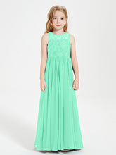 Robes Longues de Demoiselle d'Honneur Junior Haut en Dentelle Illusion Turquoise
