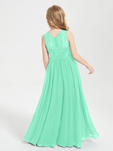 Robes Longues de Demoiselle d'Honneur Junior Haut en Dentelle Illusion Turquoise