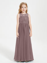 Robes Longues de Demoiselle d'Honneur Junior Haut en Dentelle Illusion Vintage Mauve